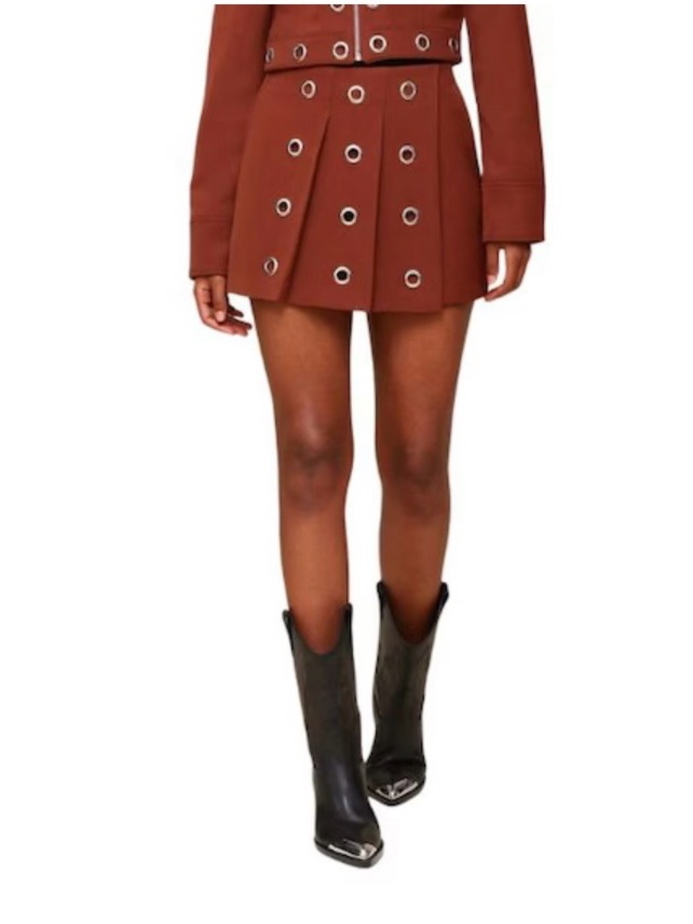NWT Avec Les Filles Sculpt Knit Grommet Pleated Skort Mini Skirt in Rust